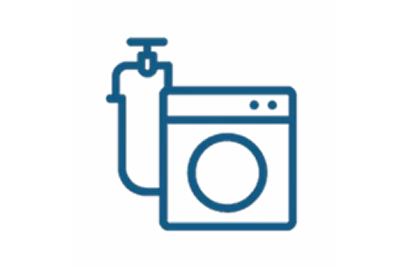 Washing machine installation icon with water supply tank.